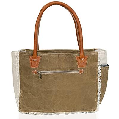 CLA Bags Sel De Mer Upcycled Canvas Small Handbag Tote Bag Radiant Cowhide  Leather Crossbody Bag (Khaki) - Yahoo Shopping