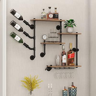 Modern Wall Mounted Wood Wine Rack 4-Bottle & 4 Wine Glass Rack