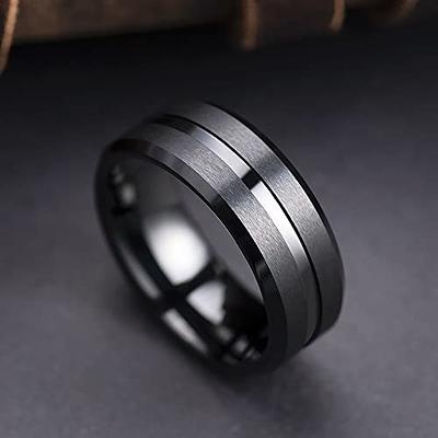 THREE KEYS JEWELRY Men Wedding Bands 8mm Black Tungsten Brushed