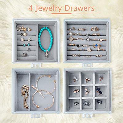 Acrylic Jewelry Organizer Box, Clear Earring Holder Jewelry Hanging Boxes  With 4 Velvet Drawers For Earrings Ring Necklace Bracelet Display Case Gift