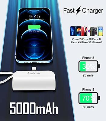 Small Portable Charger for iPhone, 5000mAh Mini Power Bank with Built-in  Cable/Metal Stand, Cute Battery Pack Compatible with iPhone 14/14 Plus/Pro