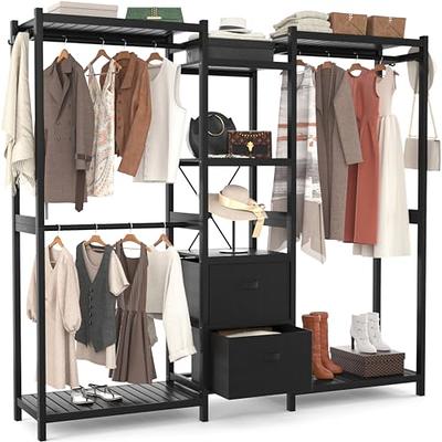 Black/ White Modern Clothes Garment Rack,Metal and Wood Closet Rack Closet  Organizer System with Hanging Rod and Shelf - Bed Bath & Beyond - 35289167