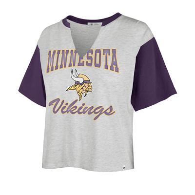 Women's WEAR by Erin Andrews Purple Minnesota Vikings Bleach Wash Splatter  Notch Neck Cropped T-Shirt