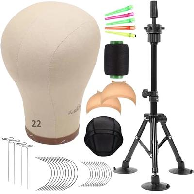 YTBYT 22 Inch Wig Head Cork Canvas Block Head Wig Display Styling Head  Mannequin Head With Stand and Mounting Holes