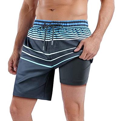 Idgreatim Men's Swim Trunks with Compression Liner 7 inch Inseam Board Shorts Swimwear Quick Dry Hawaii Bathing Suit M-xxl