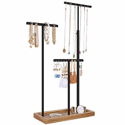 Dark Brown Jewelry Organizer Stand, Metal Necklace Hanger and Earring  Storage