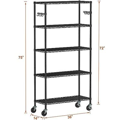 (White) 5 Tier Metal Folding Storage Shelf With Wheels