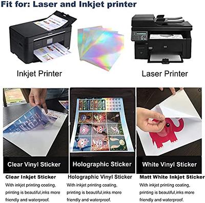  8.5x11 inches Holographic Sticker Paper, 25 Sheets Printable  Vinyl Sticker Paper, Waterproof Rainbow Adhesive Sticker Printer Paper  Dries Quickly for Ink Jet Printer & Laser Printer : Office Products