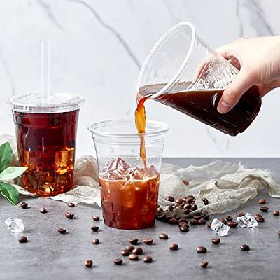 Clear iced Cups with Lids for Iced Coffee Bubble Boba Tea Smoothie
