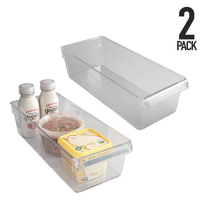 mDesign Slim Plastic Kitchen Fridge + Freezer Bin, Lid and Handle, 2 Pack-  Clear