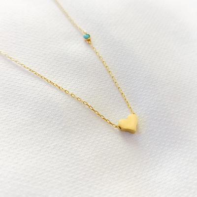 14K Solid White Gold Heart Necklace Minimalist Heart 