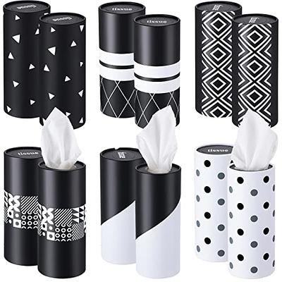 Outus 12 Pcs Car Tissues Cylinder Holder with 3 Ply Facial Tissue Bulk  Black White Round