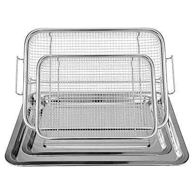 Non Stick Crisper Tray Set Cookie Sheet Tray Air Fry Pan Grill Basket Oven  Rack