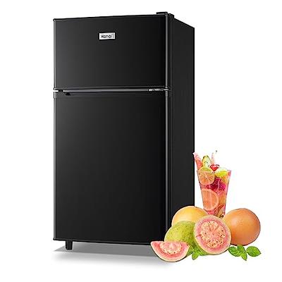 WANAI Compact Refrigerator 3.5 Cu.Ft Retro Black Fridge With Freezer 2 Door  Mini Refrigerator with 7 TEMP Modes, LED Lights, Removable Shelves, Ideal