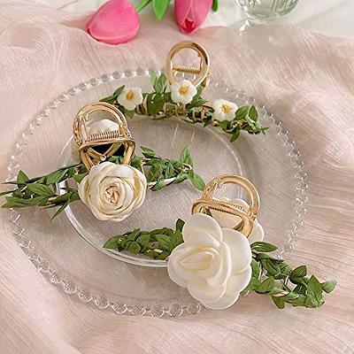 2 Pack Large Metal Hair Clips Flower Nonslip Grab Clips Cute Jaw Hair  Clamps Fashion Hair Accessories for Women Girls Flowers