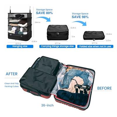 Pack Gear Hanging Suitcase Organizer, Travel Essential Foldable Packing  Cubes, Pack Large or Carry On Luggage, Shelf Organizer for Closet (Solid