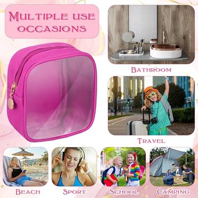  Small Makeup Bag for Purse Mini Cosmetic Bag Clear Pink Square  Pouch for School Cute Leather Make Up Case Travel Organizer for Backpack  Tiny Toiletry Bag with Zipper for Car Essentials