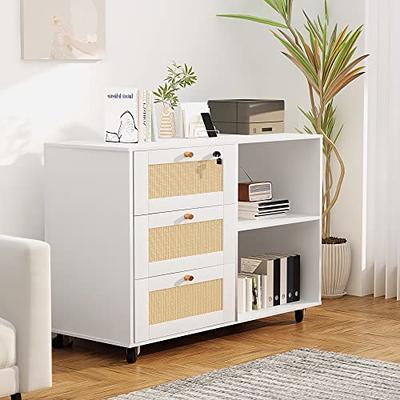 3 Drawer File Cabinets, Mobile Lateral Printer Stand with Open Shelf,  Rolling Filing Cabinet with Wheels Home Office Organization and Storage  (White)