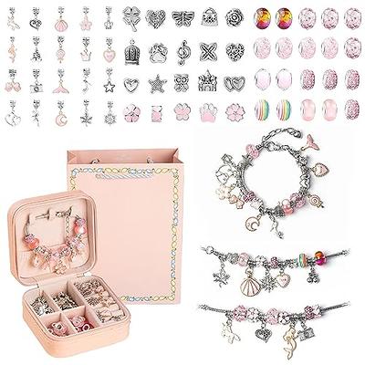 Charm Bracelet Making Kit Jewelry Beads Star Pink Gift Box DIY Crafts for  Girls