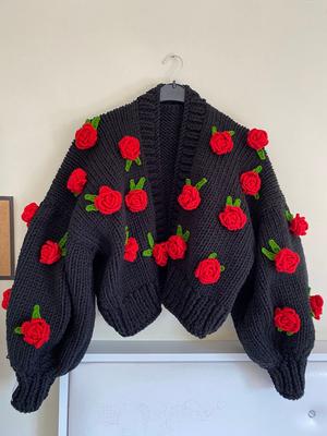 Leilayca ,vintage Roses Cardigan ,floral Cardigan ,chunky Cardigan