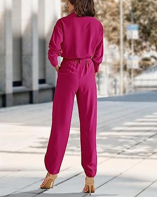 BTFBM Women Fall Jumpsuit 2023 Casual Long Sleeve V Neck Belted Wide Leg  Pants Romper with Pockets One Piece Outfit(Solid Rose Red,Medium) - Yahoo  Shopping