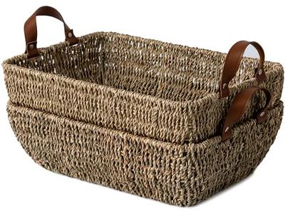 Small Wicker Baskets for Organizing Bathroom, Hyacinth Baskets for Storage,  Wicker Storage Basket with Wooden Handle, Decorative Wicker Small Basket