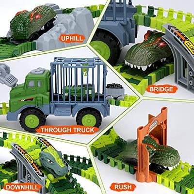  Dinosaur Toys, 201Pcs Create A Dinosaur World Road Race with  Rolling Ball 8 Dino and 2 Race Cars for Boys & Girls Ages 3 4 5 6 7,  Flexible Train Tracks