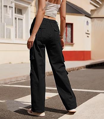 EVALESS Cargo Pants Women Casual Loose High Waisted Straight Leg Baggy Pants  Trousers with Pocket…