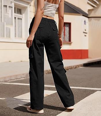 EVALESS Womens Fashion Cargo Pants High Waisted Straight Wide Leg