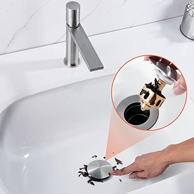 Pop Up Bathroom Sink Drain - Bathroom Sink Stopper with Overflow for Faucet  Vessel, Push Type Bathroom Sink Vanity Assembly with Strainer, Brushed