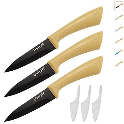 Paring Knife with Sheath Set of 3 Pieces Black Kitchen Knives 3.5