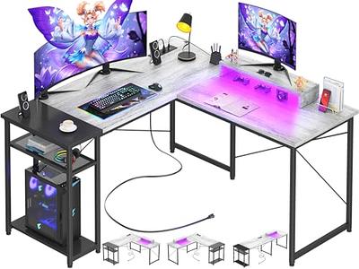 Cyclysio L Shaped Desk with Power Outlets and USB Ports, Reversible L  Shaped Gaming Computer Desk