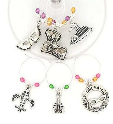 Mardi Gras Wine Charms - Mardi Gras Party Favor Supplies, Mardi Gras Gifts,  New Orleans Glass Tag