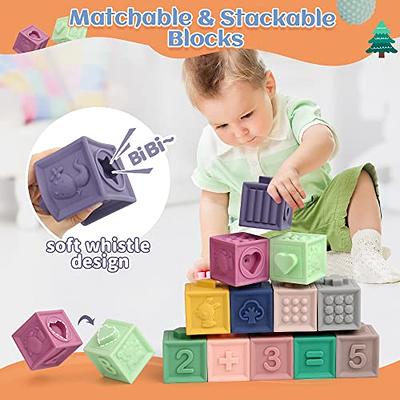 Baby toys 6 to 12 months, Montessori toys for 1 year old, Silicone Pull  String Teething Toys, Stacking Building Blocks Infant Toddler Toys 0-3,  Color