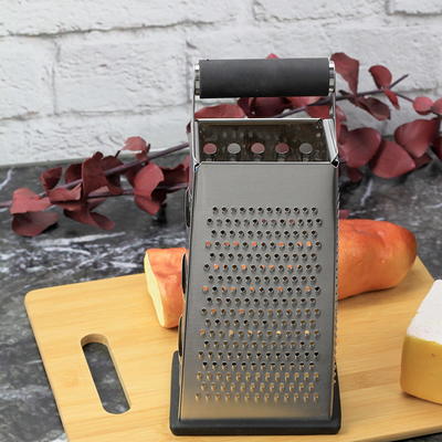 Home Basics Heavy Weight 6 Sided Stainless Steel Cheese Grater with  Non-Skid Rubber Base, Black, FOOD PREP