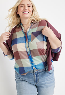 Catherines Women's Plus Size Half-Zip Plaid Blouse 