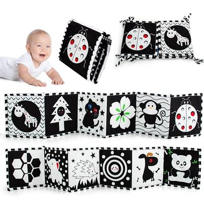 sixwipe 2 Pcs Black and White High Contrast Baby Toys, Double Folding Toys,  0-6 Months Baby Soft Book for Early Education Toys, Infant Sensory Toys,  6-12 Months Montessori Activities Cloth Book for