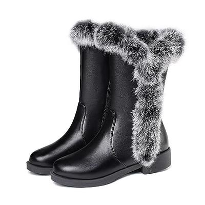 Women's Winter Snow Boots Waterproof Black Fur Lined Warm Mid Calf Boots  for Women Non-Slip Ankle Boots Keen High Cowboy