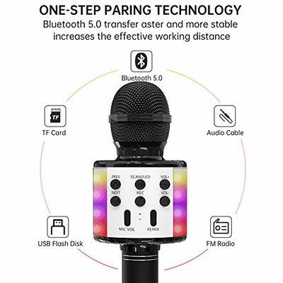 Amazmic Karaoke Microphone for Adults, Wireless Bluetooth Microphone for  Singing Portable Karaoke Machine Handheld with LED Lights, Gift for Kids