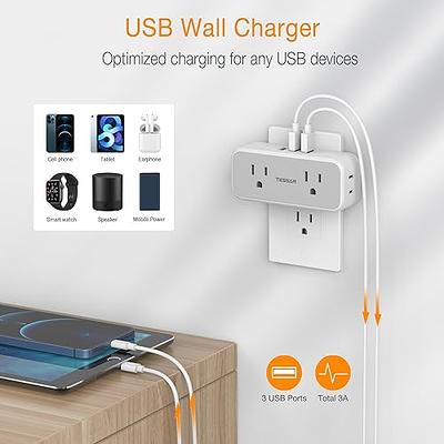 3-Outlet USB Wall Charger and Extender with 3-Way Splitter, ETL Listed -  For Home, Office, Cruise Ship