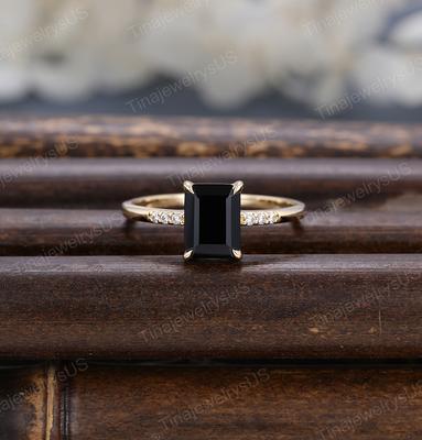 Amazon.com: Art Deco Coffin Shaped 1 CT Black Onyx Engagement Ring Set 14k  Gold Black Onyx Wedding Ring Set Vintage Black Onyx 2 Piece Bridal Ring Set  For Women Proposal/Anniversary/Promise Ring Set (