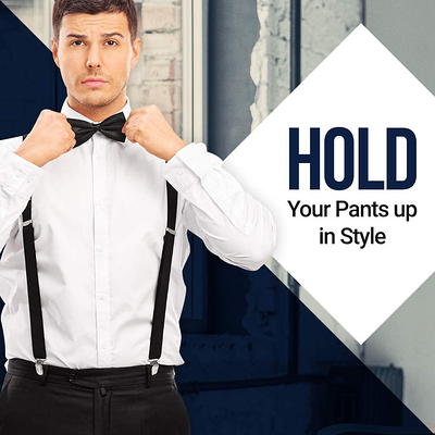 Hold'Em 100% Silk Suspenders for Men Clip End Dress Tuxedo Suspender - White