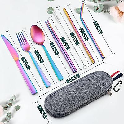 Rainbow Travel Utensil Set, Stainless Steel Camping Cutlery, Portable  Utensils Set with Case, Set of 6 Reusable Silverware Set, Lunch Utensils  Set for