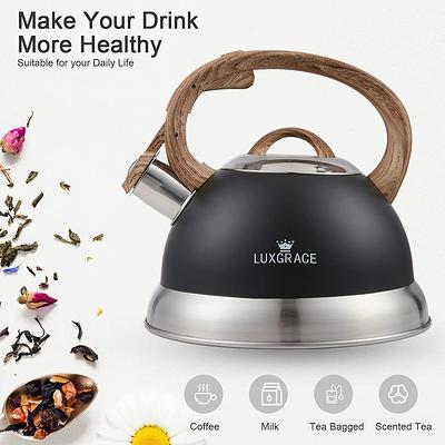 Creative Home 2.3 qt. Stainless Steel Whistling Tea Kettle Teapot with Ergonomic Wood Rubber Touching Handle, Satin Finish 11268