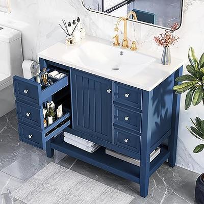 LUMISOL 36 Bathroom Vanity with Sink, Single Basin Bathroom Vanity with 1  Cabinet and 2 Drawers, Free Standing Wood Bathroom Cabinet with Ceramic