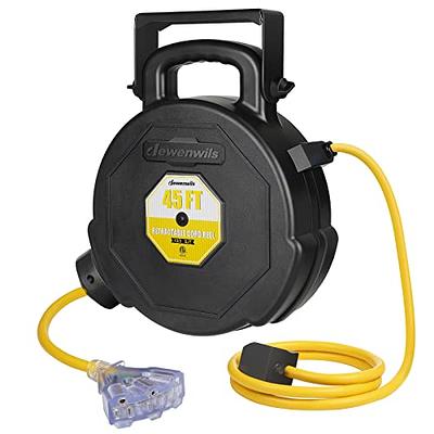 DEWENWILS 45FT Retractable Extension Cord Reel, Wall/Ceiling Mountable Electrical  Cord Reel with Lighted Triple Outlets, 12/3 SJT Power Cord, Retracting Cord  Reel for Garage, Shop, ETL Listed - Yahoo Shopping