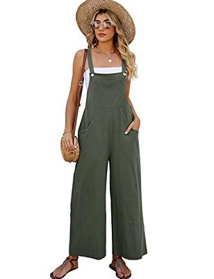 Buy Ksiliup Womens Overalls Casual Adjustable Cotton Linen Overalls for  Women Loose Fit Bib Wide Leg Jumpsuit with Pockets, Navy, X-Large at  Amazon.in