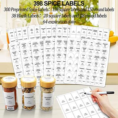 24 Spice Jars with 547 Labels - Glass Spice Jars with Shaker Lids - 4 Oz  Square Spice
