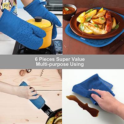 KEGOUU Oven Mitts and Pot Holders 6pcs Set Kitchen Oven Glove High Heat Resistant 500 Degree Extra Long Oven Mitts and Potholder with Non-Slip