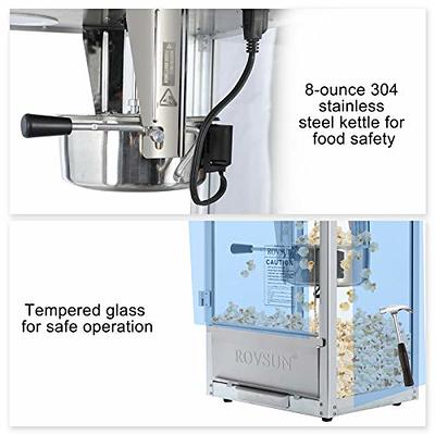 RIEDHOFF Commercial Popcorn Machine with Stand - Professional Cart Popcorn Maker Machine with 8 oz Kettle Makes Up to 60 Cups, with Lockers for Home